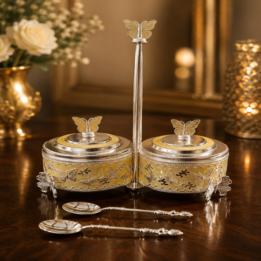 German silver Dry fruit pot with handle