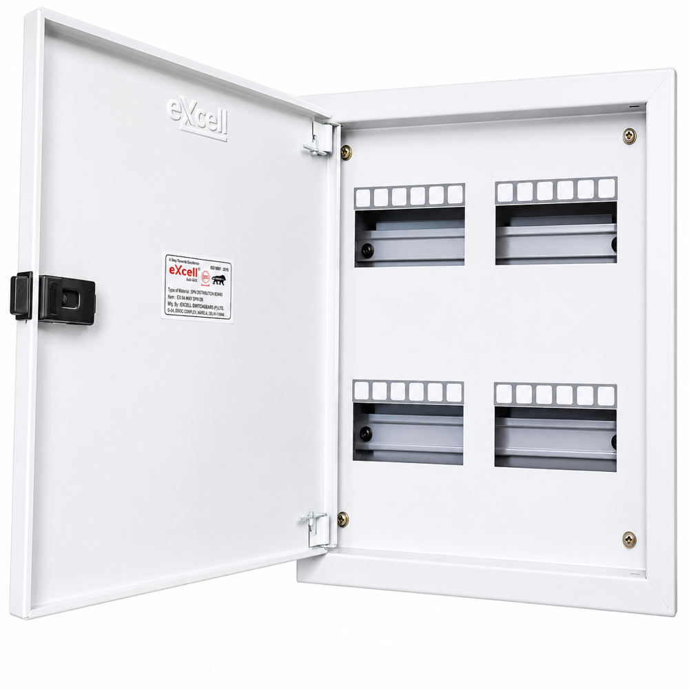 6 Way TPN Double Door MCB Box - CRCA Steel, 350x350x120mm, White, Epoxy Coated, Detachable Double Door