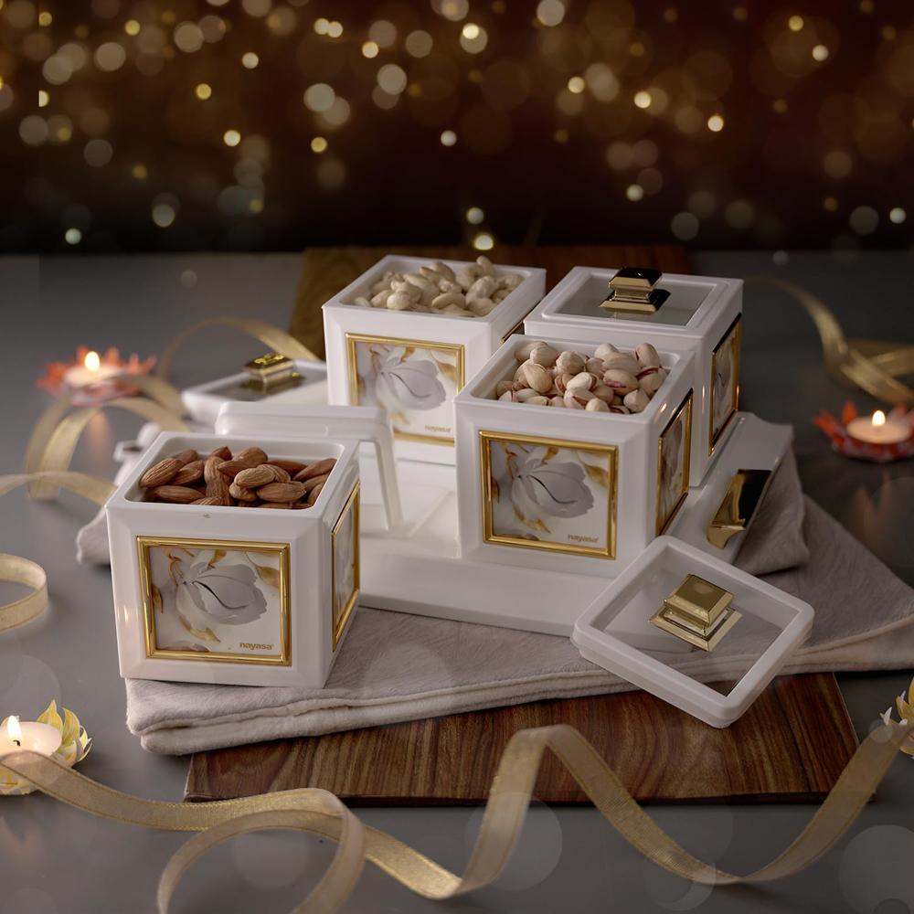 Nayasa Mansion Dry Fruit 4 Pc Container Serving Tray