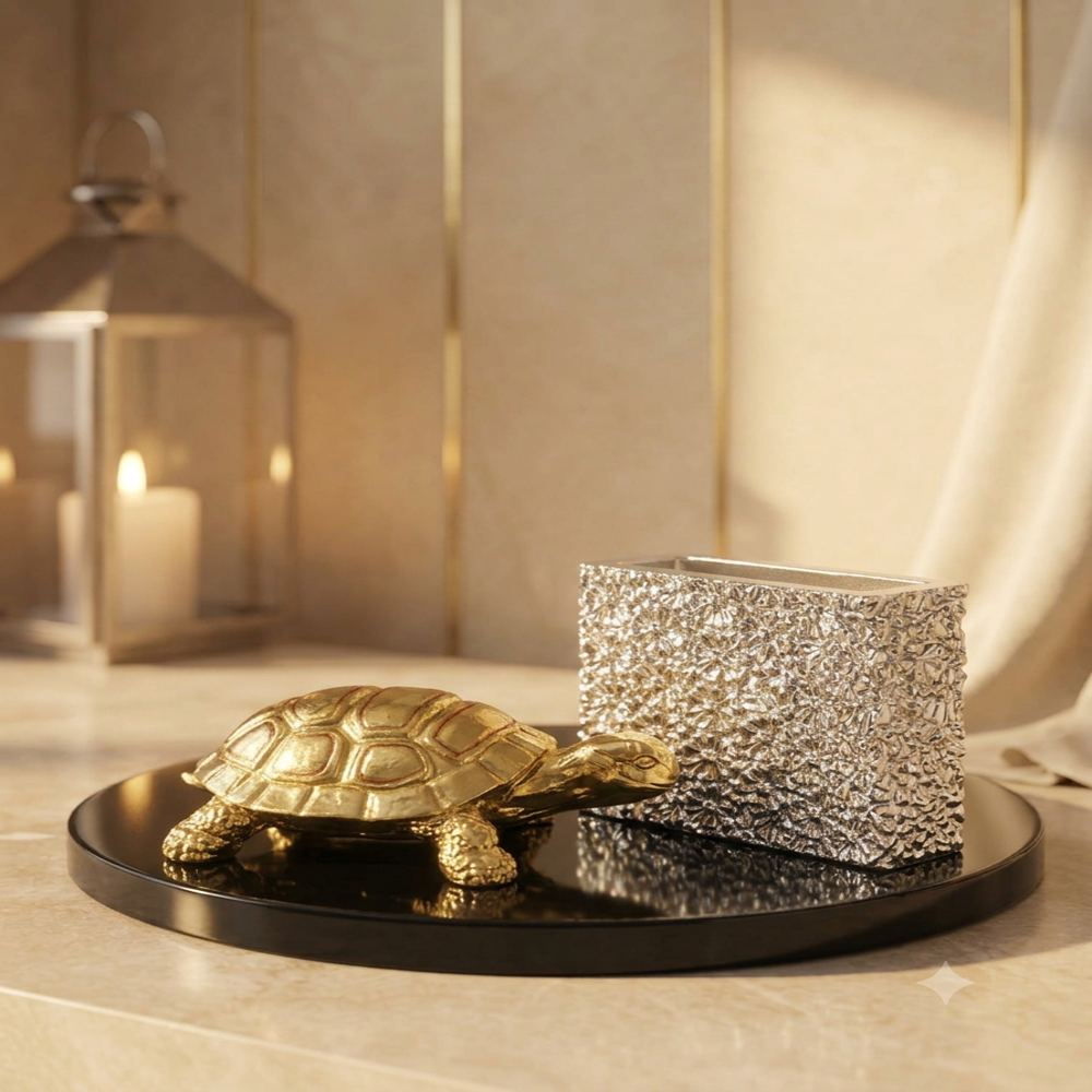 Golden Turtle and Embossed Silver Multi-Purpose Holder Gift Set