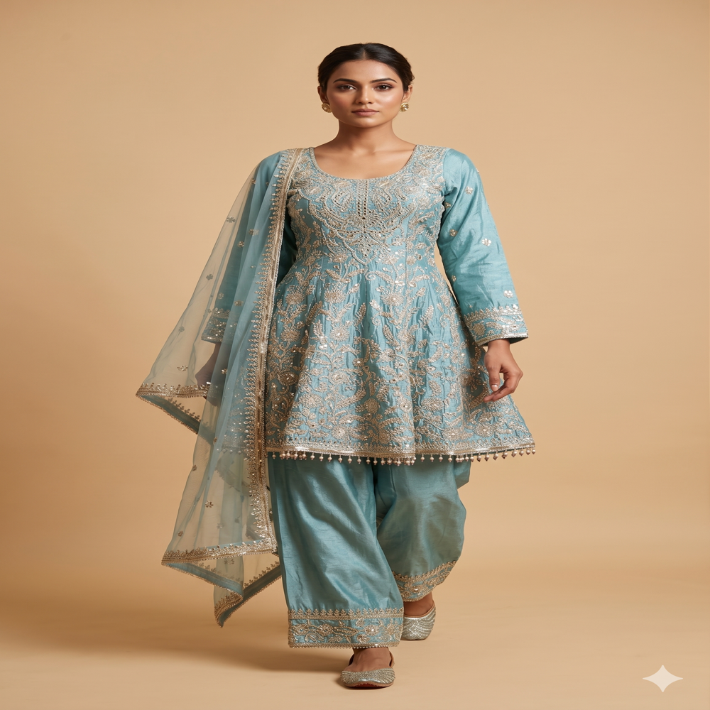 PL-20329 Embroidered Short Anarkali Set