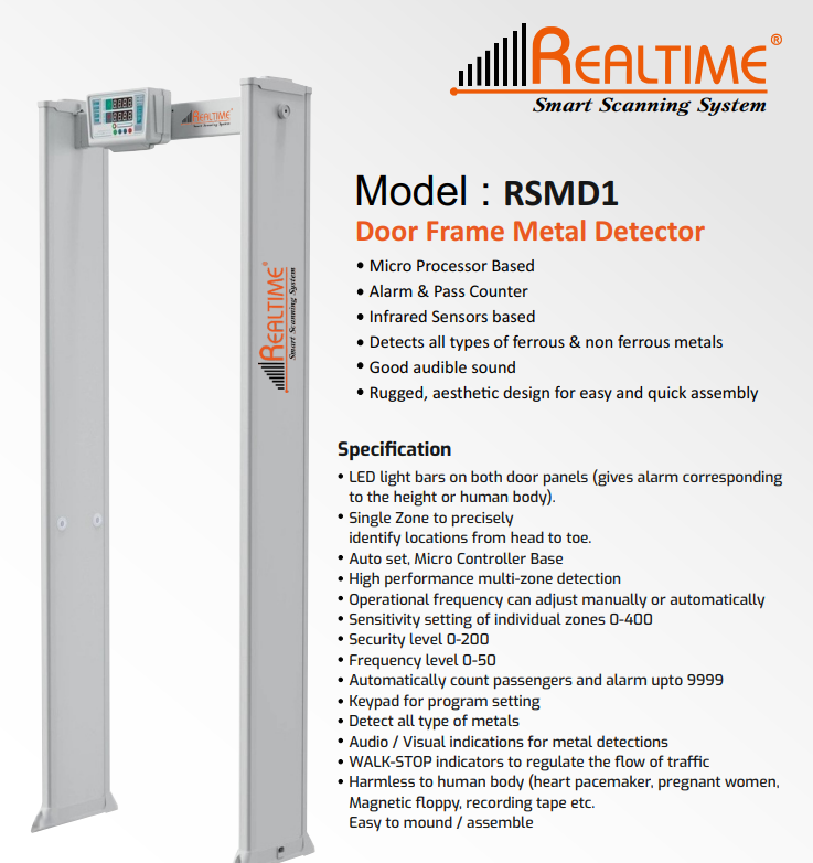 Realtime Door Frame Metal Detector RSMD1 (Single Zone)