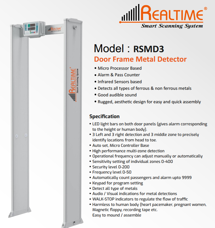Realtime Door Frame Metal Detector RSMD3 (Three Zone)