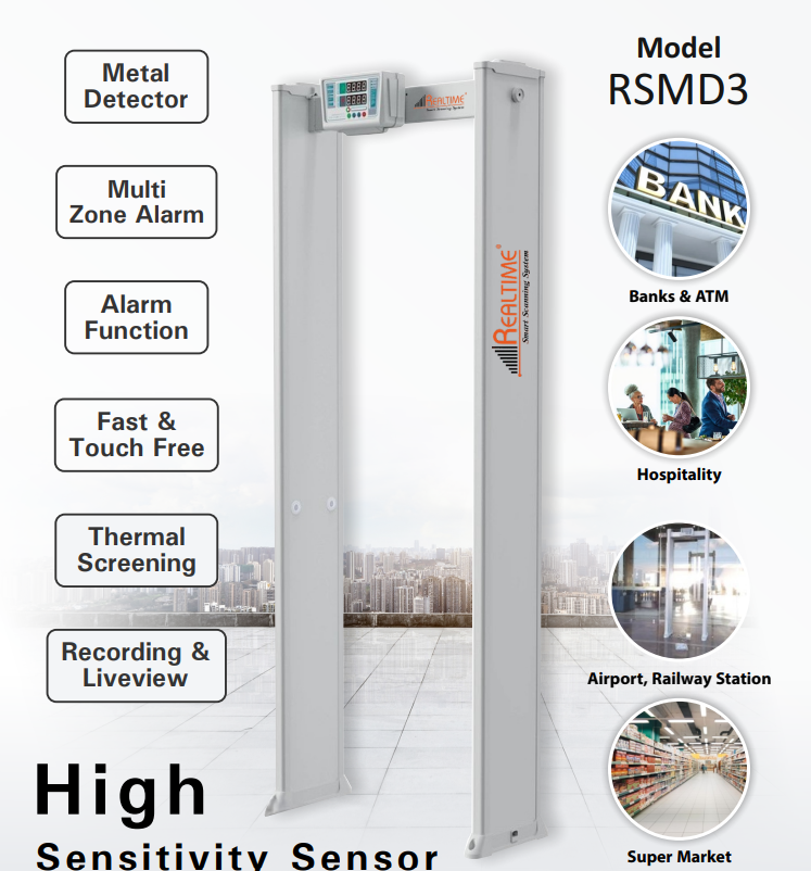 Realtime Door Frame Metal Detector RSMD3 (Three Zone)
