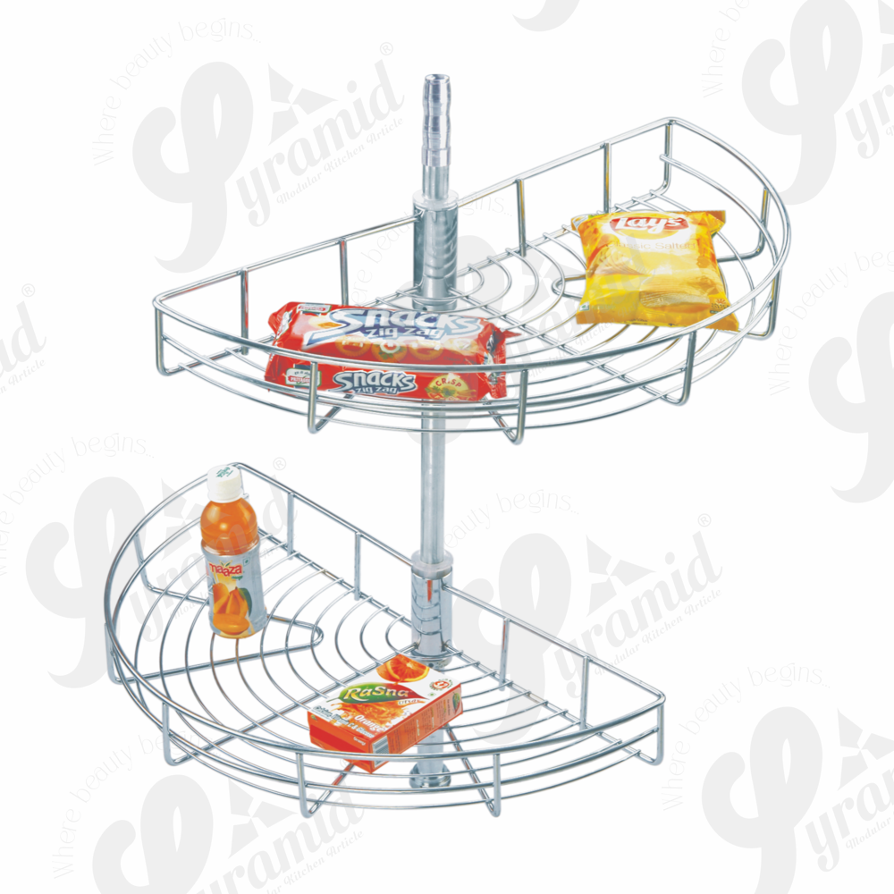 Stainless Steel D Tray Unit | 2 Shelf Kitchen Corner Carousel | Modular Kitchen D Tray Storage Unit - Capacity: 35 Kg