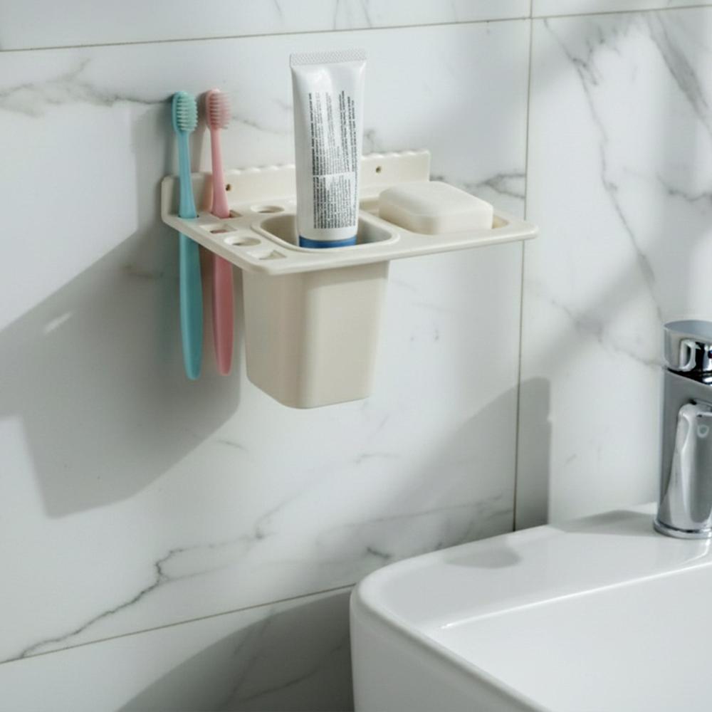 3In1 Wall Mounted Multi-Compartment Toothbrush & Soap Holder With Cup (1 Pc) - Application: As Per Product Requirement