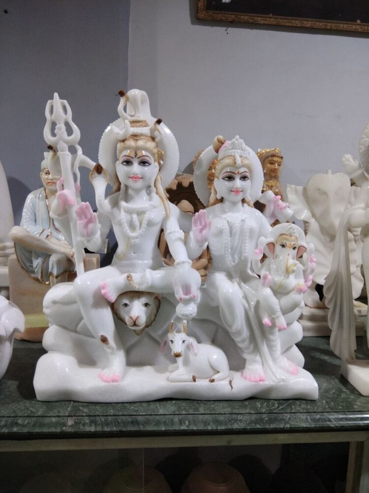 Shiv Pariwar - Pure White Marble, All Sizes Available | Exquisite Moorti Art, Customized Design, Elegant Style