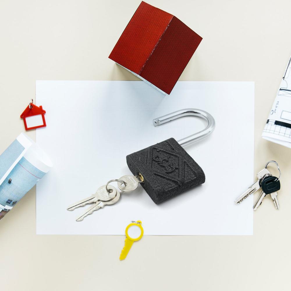 Thickened Black Iron Padlock Brass Core, Waterproof, Anti-Theft (75/60/32mm)