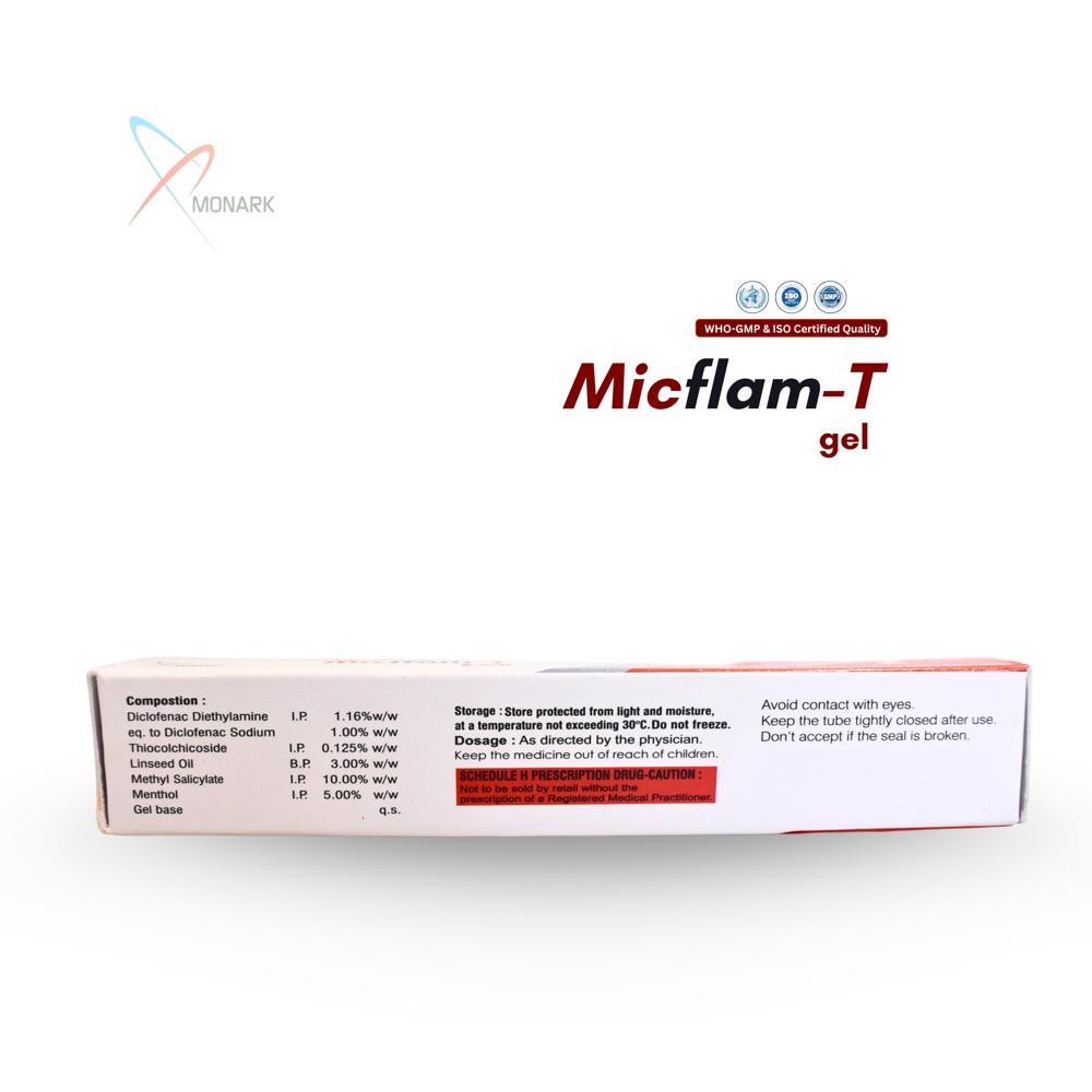 Diclofenac Dimethylamine, Methyl Salicylate, Thiocolchicoside Virgin Linseed Oil And Menthol Gel - Brand Name: Micflam-t