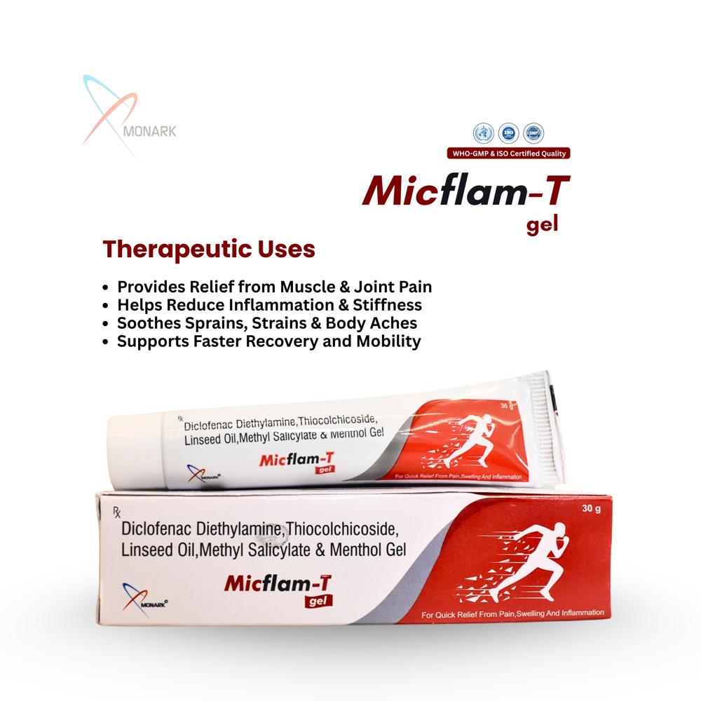 Diclofenac Dimethylamine, Methyl Salicylate, Thiocolchicoside Virgin Linseed Oil And Menthol Gel - Brand Name: Micflam-t