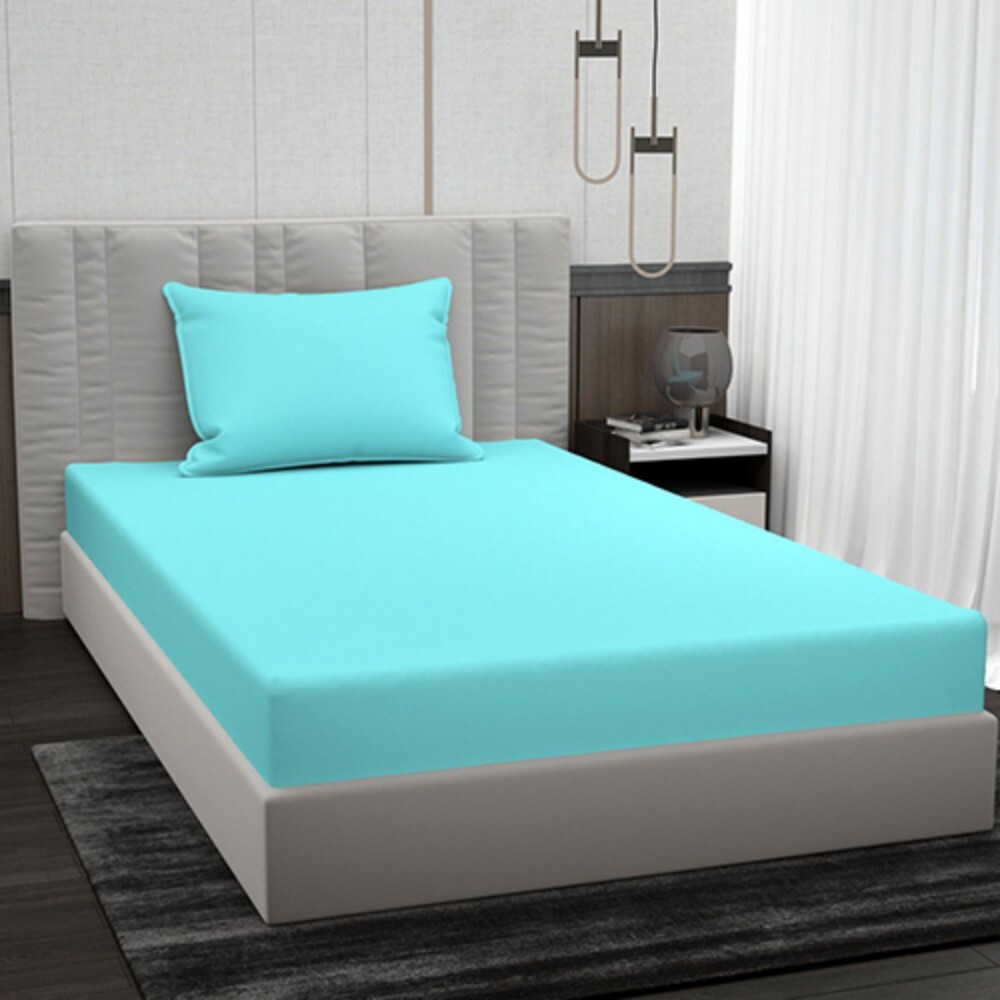 Cotton Solid Plain Single Bed Sheet - 100% Cotton, Full Size, Blue Color | Non-woven Technics, High Bulk Yarn, Washable, Plain Dyed Pattern