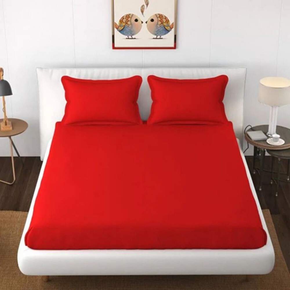Cotton Solid Plain Double Bed Sheet - 100% Cotton, Full Size, Red Color | Washable, Yarn Dyed, High Bulk
