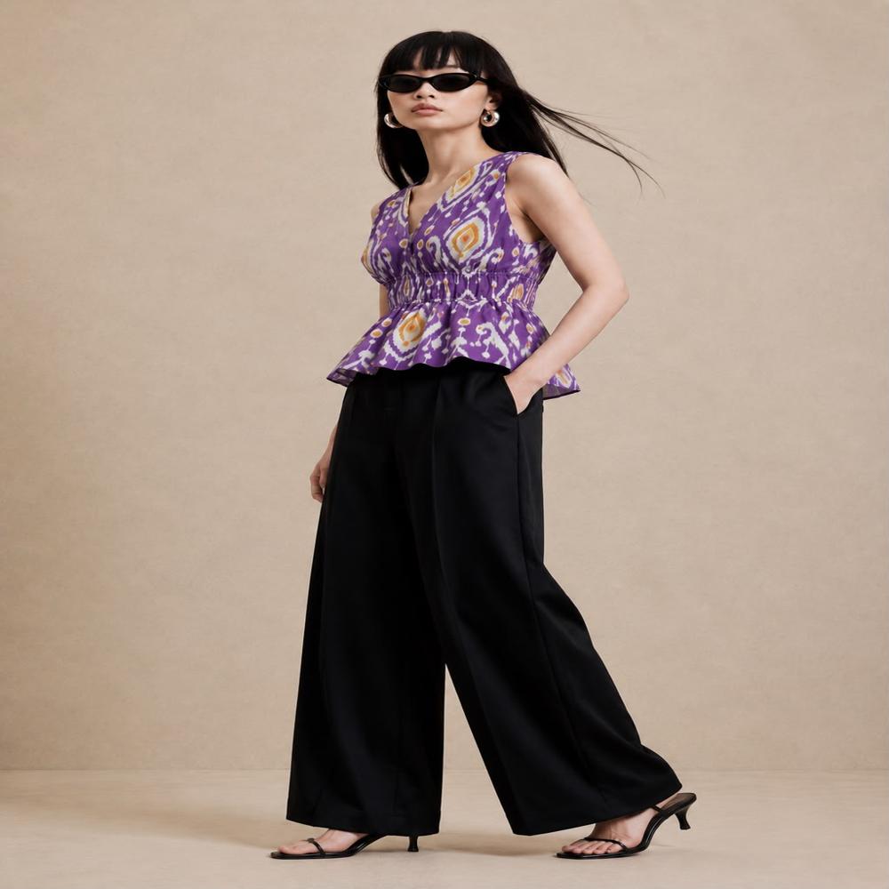 Vayora Purple Ikat Peplum Top