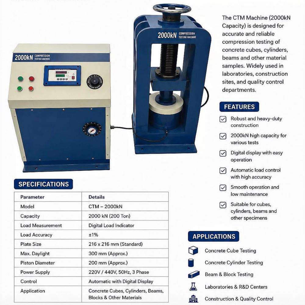 Semi Automatic Compression Testing Machine - Capacity: 200 Tons/year