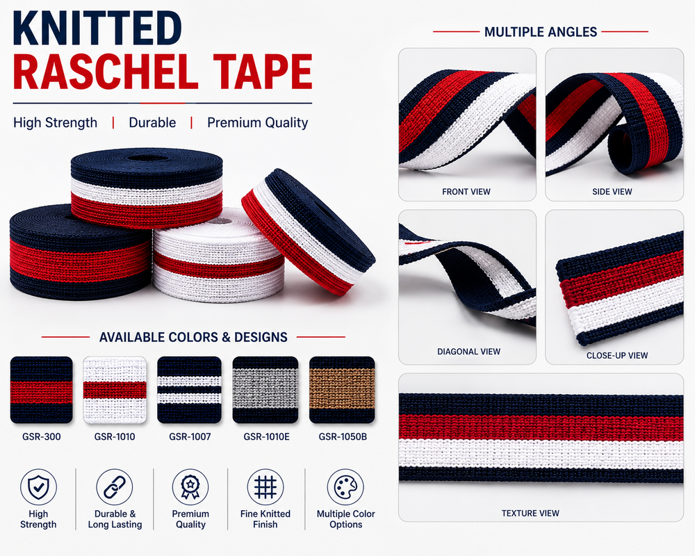 Raschel Knitted Tape - Color: Available In Multiple Colors