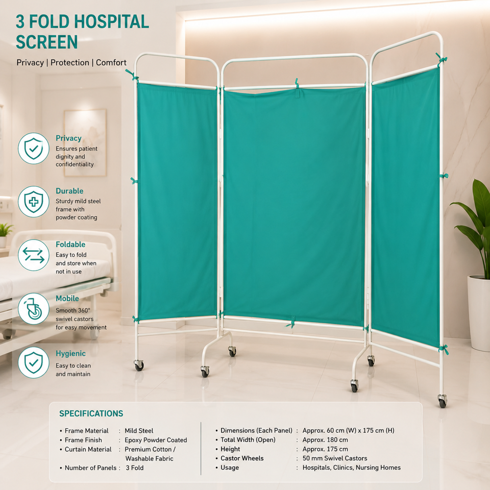 Mild Steel GREEN Hospital Bed Side Screen
