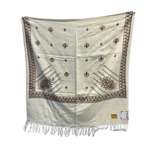 Raising Shawl - Color: Cream With Multicolor Ethnic Borders And Patterns