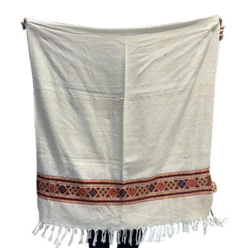 Raising Shawl - Color: Cream With Multicolor Ethnic Borders And Patterns