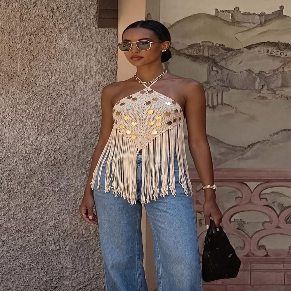 Golden Mirage Fringe Top