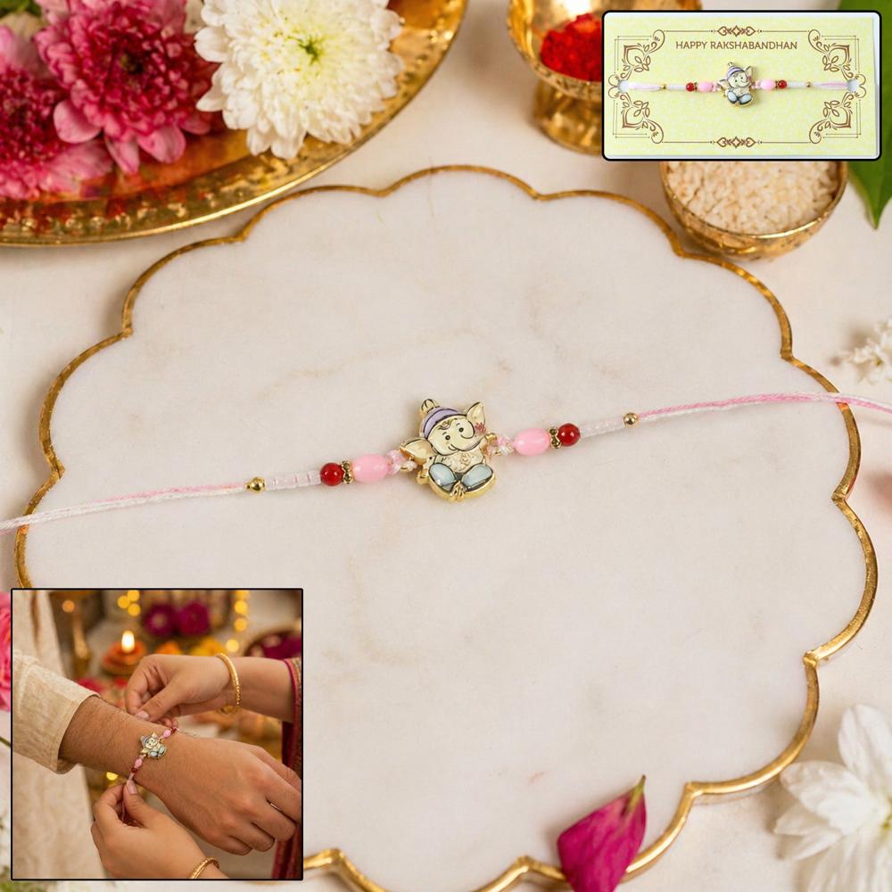 Ganesha Rakhi - Cute Designer with Beads for Rakshabandhan