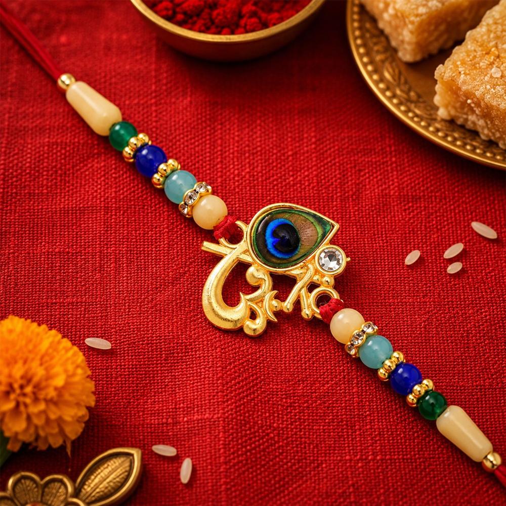 Peacock Rakhi - Divine Govind With Multicolor Beads For Raksha Bandhan - Application: Multipurpose Use
