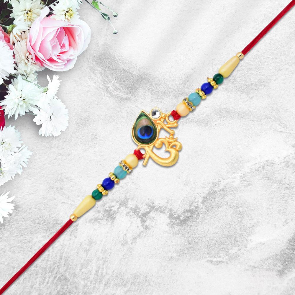 Peacock Rakhi - Divine Govind with Multicolor Beads for Raksha Bandhan