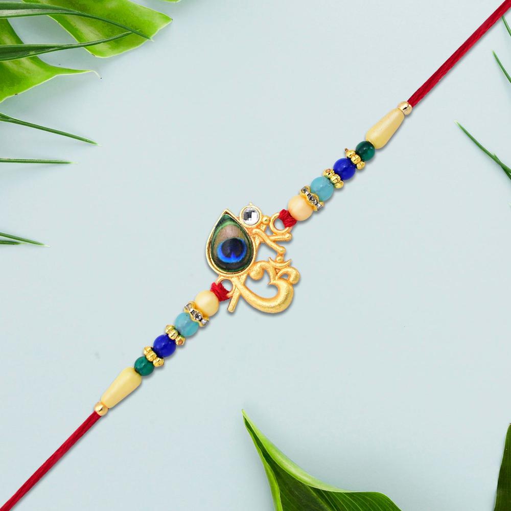 Peacock Rakhi - Divine Govind with Multicolor Beads for Raksha Bandhan
