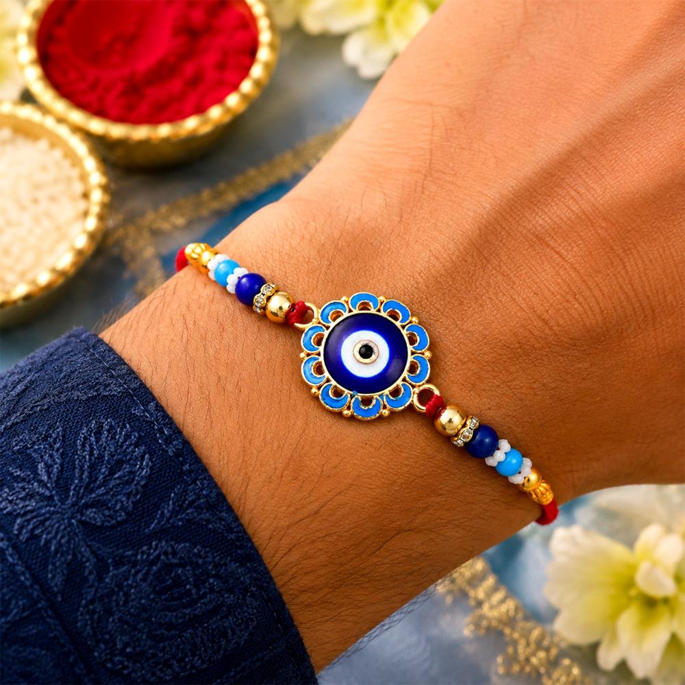 Evil Eye Rakhi - Protective Blue Beads for Brother