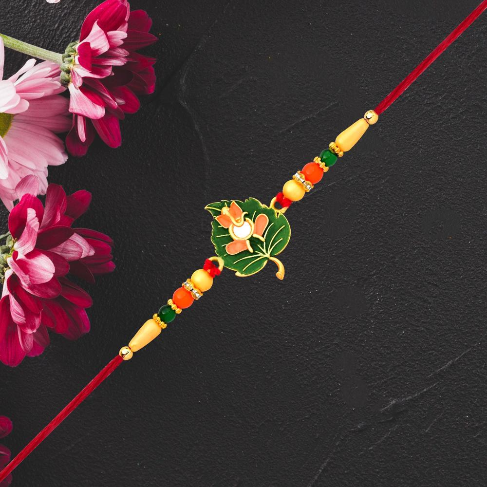 Tulsi Leaf Rakhi - Spiritual Blessings & Beaded Design