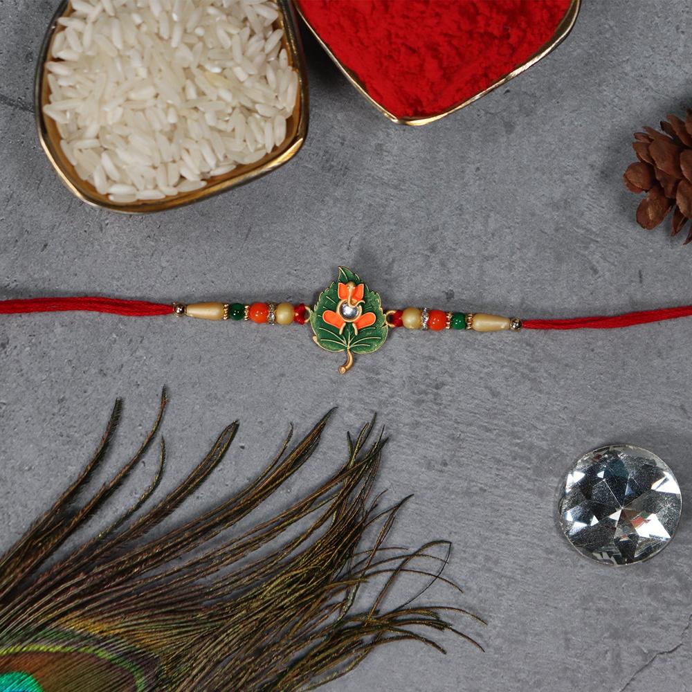 Tulsi Leaf Rakhi - Spiritual Blessings & Beaded Design