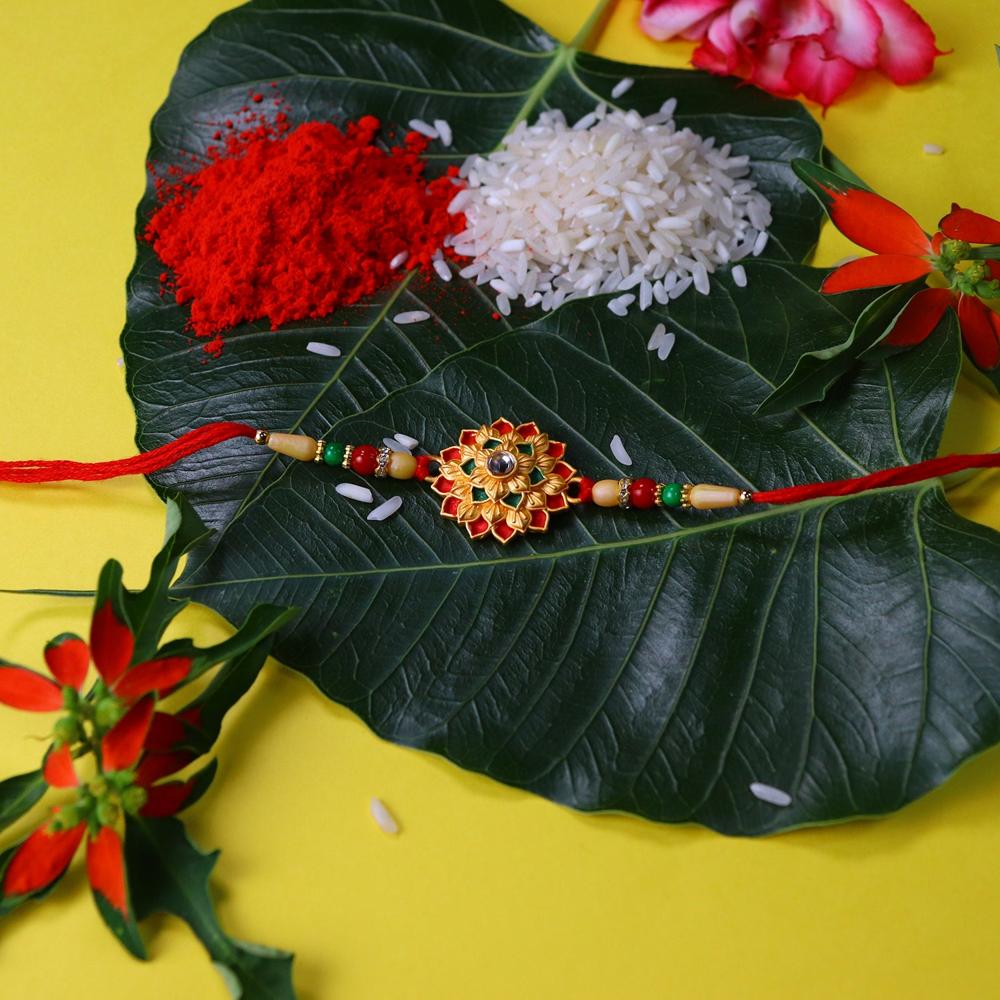 Flower Design Rakhi - Elegant Floral Thread for Brother