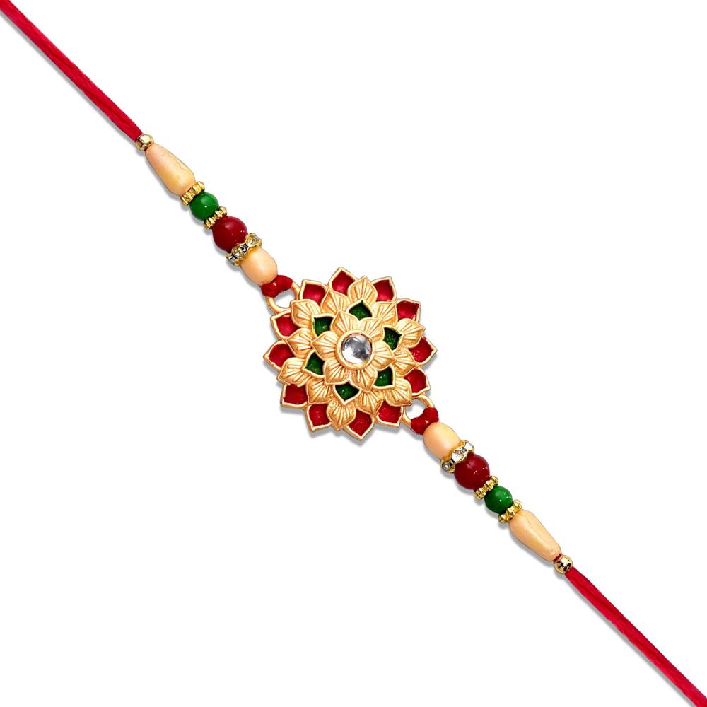 Flower Design Rakhi - Elegant Floral Thread for Brother