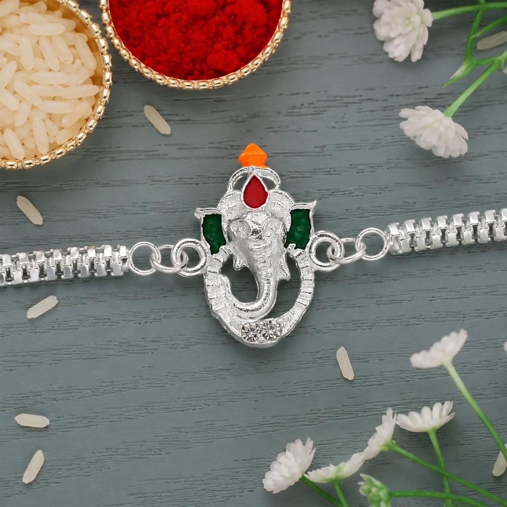 Ganesha Rakhi - Stylish Enamel & Silver Chain for Brothers