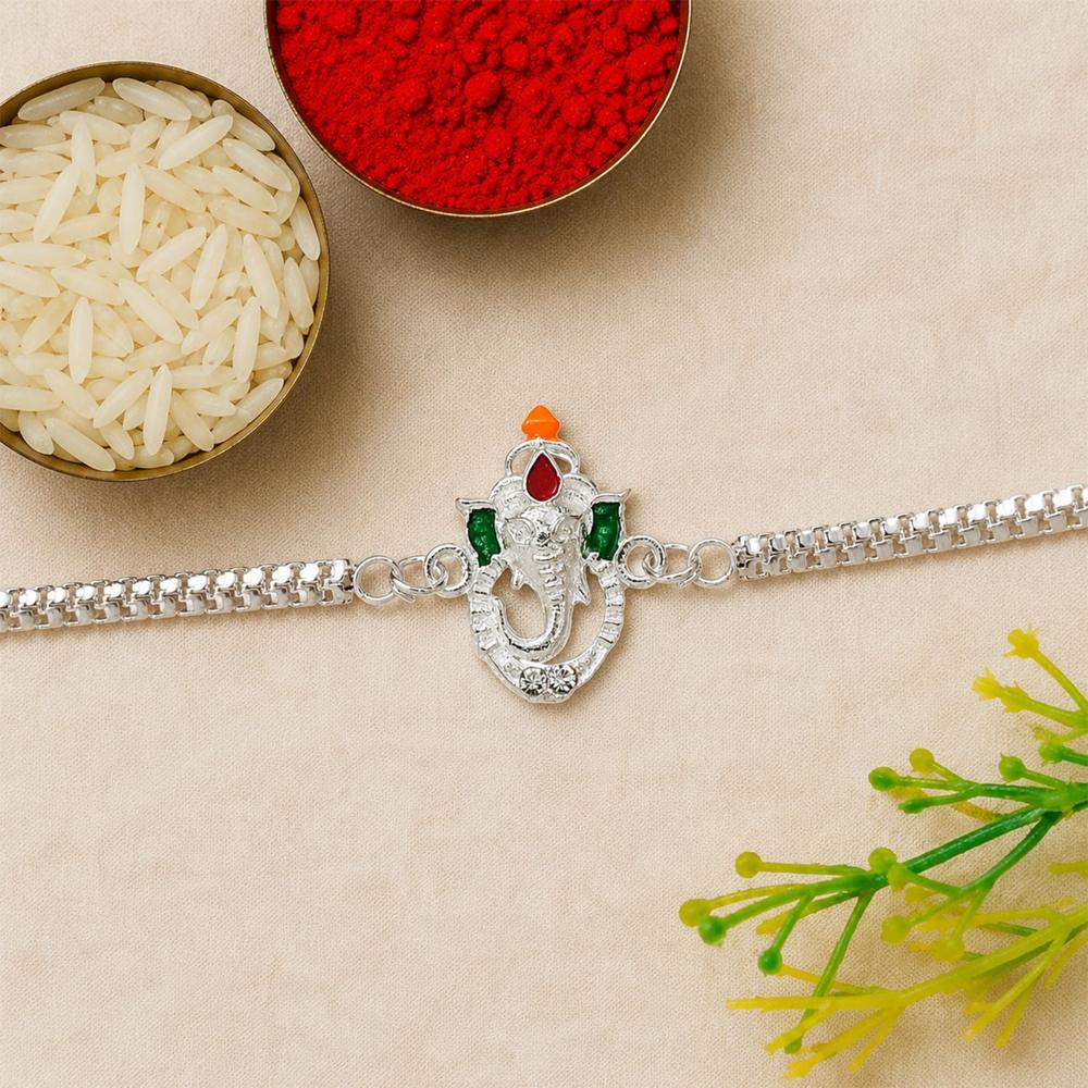 Ganesha Rakhi - Stylish Enamel & Silver Chain for Brothers