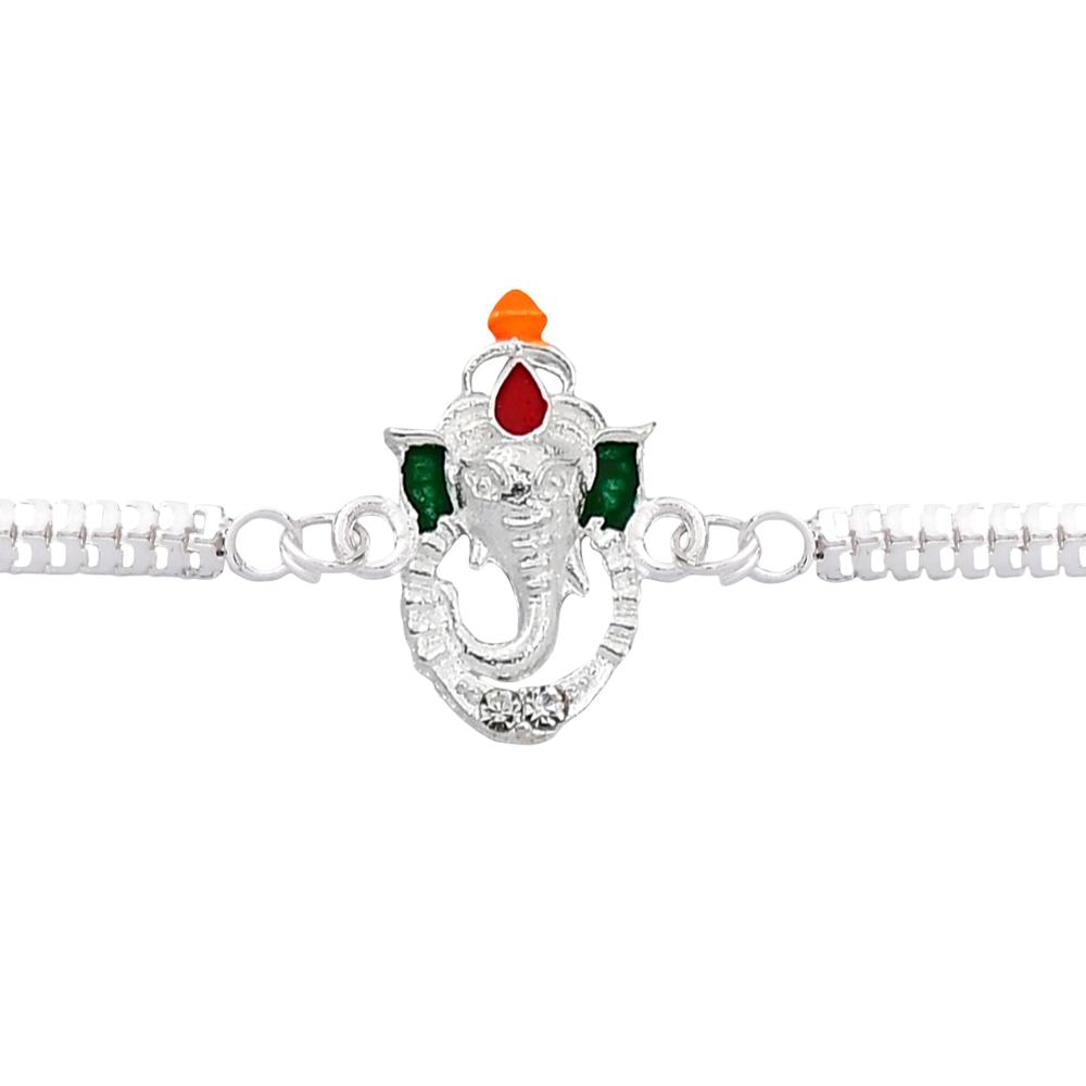 Ganesha Rakhi - Stylish Enamel & Silver Chain for Brothers