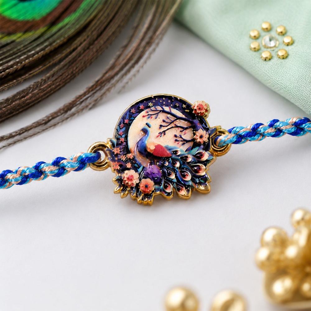 Peacock Floral Charm Rakhi - Traditional Dori for Brother