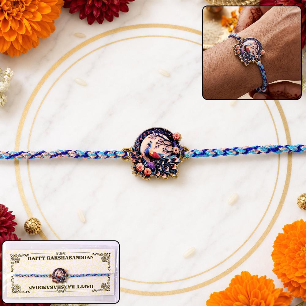 Peacock Floral Charm Rakhi - Traditional Dori for Brother