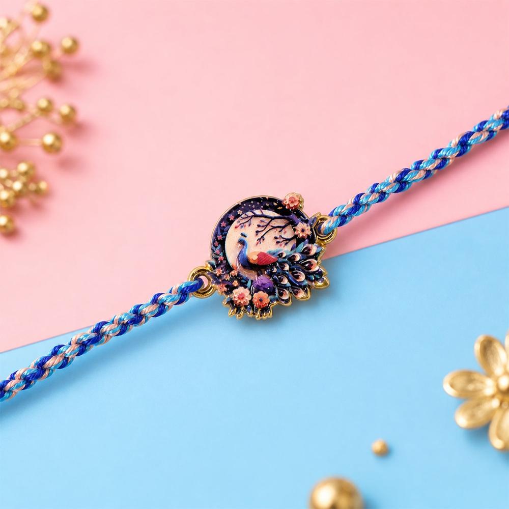 Peacock Floral Charm Rakhi - Traditional Dori for Brother