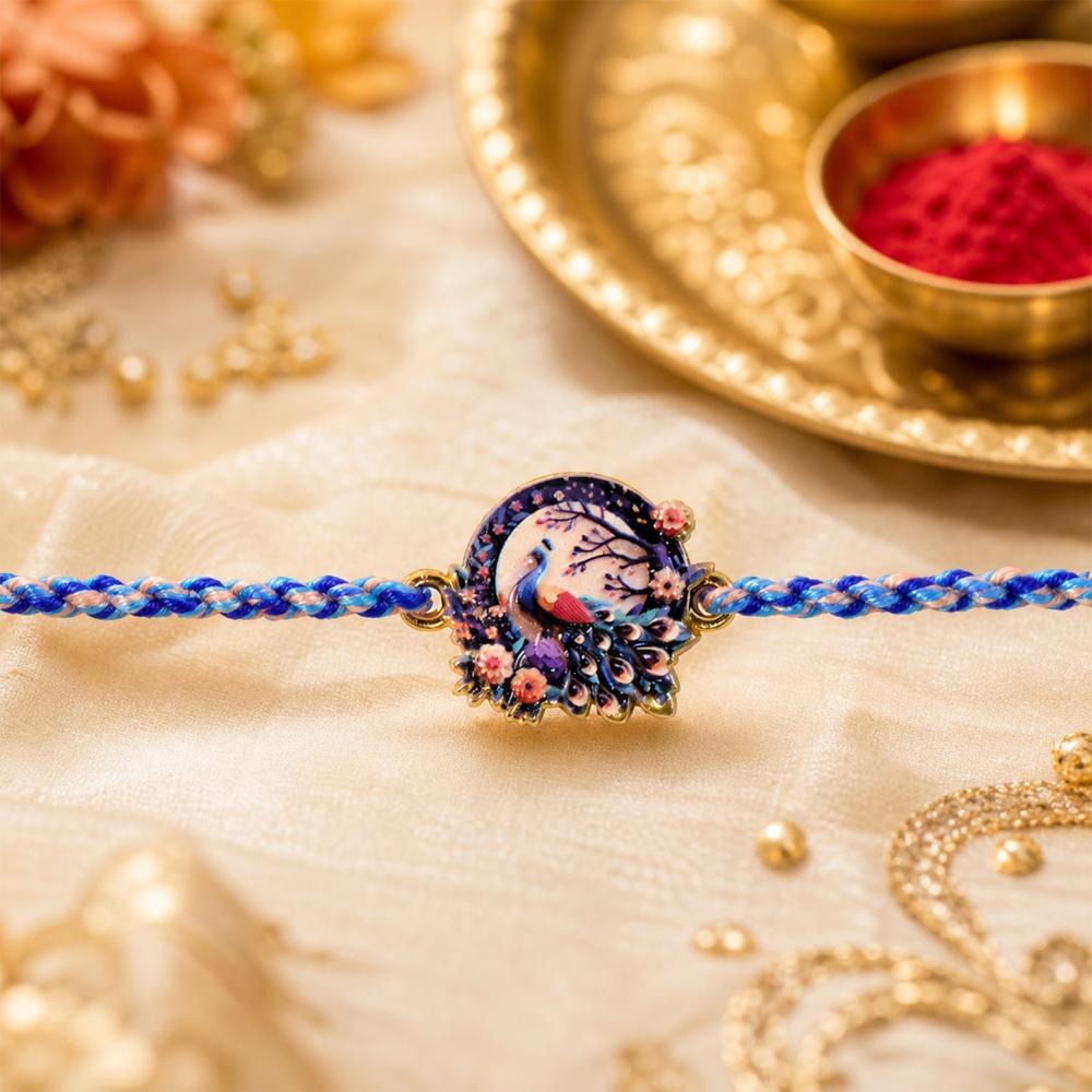 Peacock Floral Charm Rakhi - Traditional Dori for Brother
