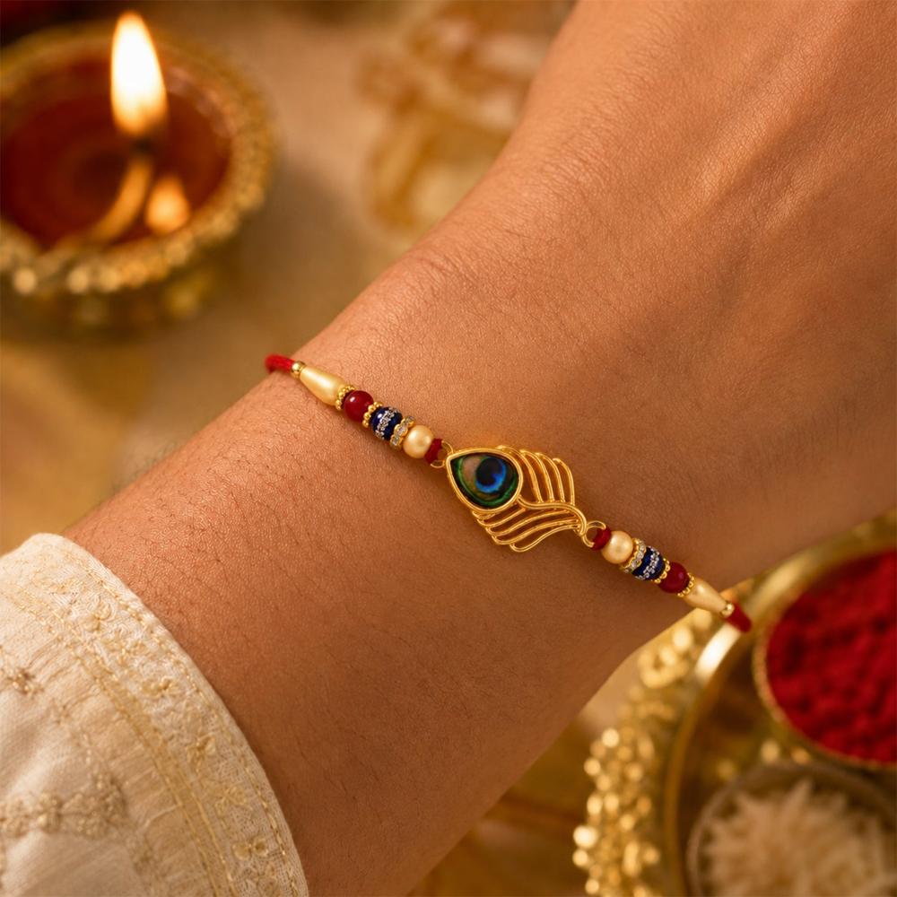Peacock Rakhi, Elegant Beaded Design for Brothers, Handcrafted