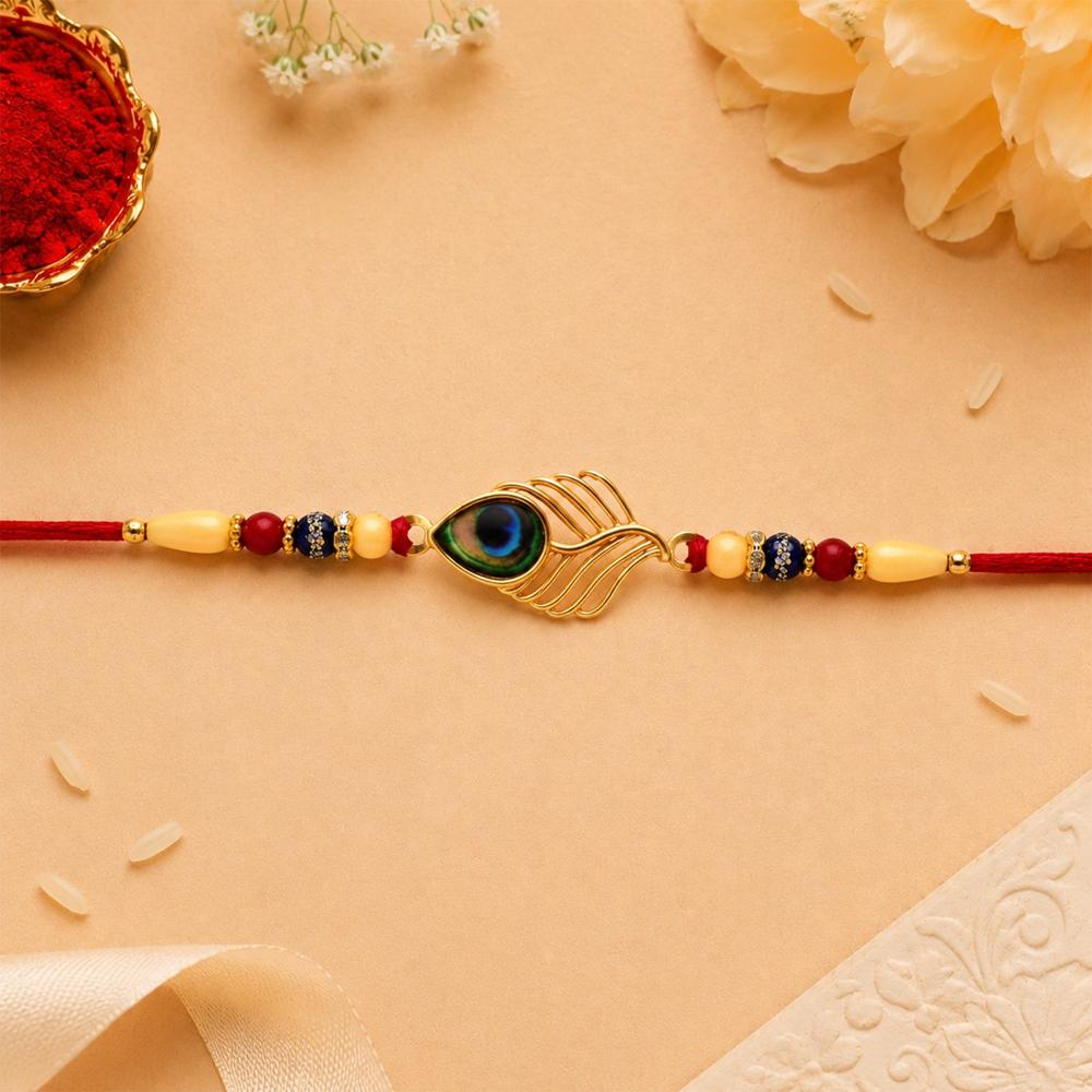 Peacock Rakhi, Elegant Beaded Design for Brothers, Handcrafted