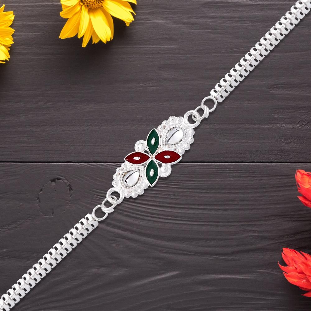 Floral Rakhi - Elegant Red Green Enamel Design for Brother