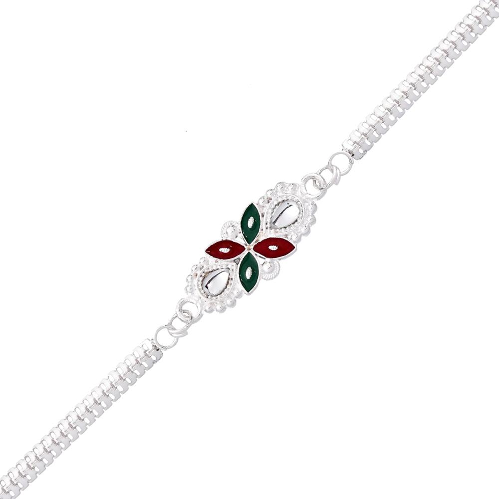 Floral Rakhi - Elegant Red Green Enamel Design for Brother