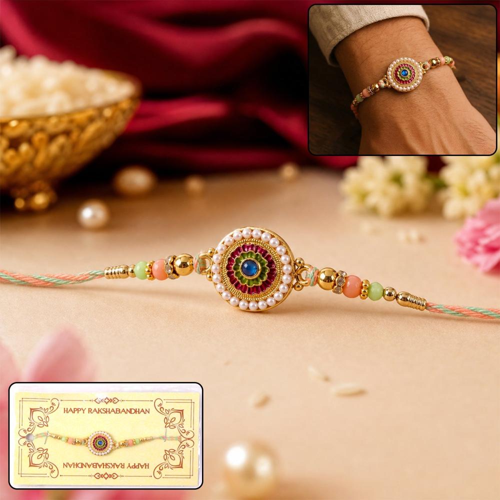 Pearl Rakhi - Elegant Beaded Floral Design for Brothers