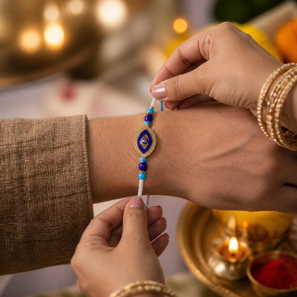 Evil Eye Rakhi - Crystal Beads & Stylish Traditional Design