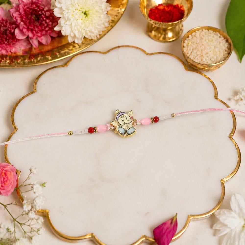 Ganesha Rakhi - Beautiful Pink and Red Beads for Raksha Bandhan