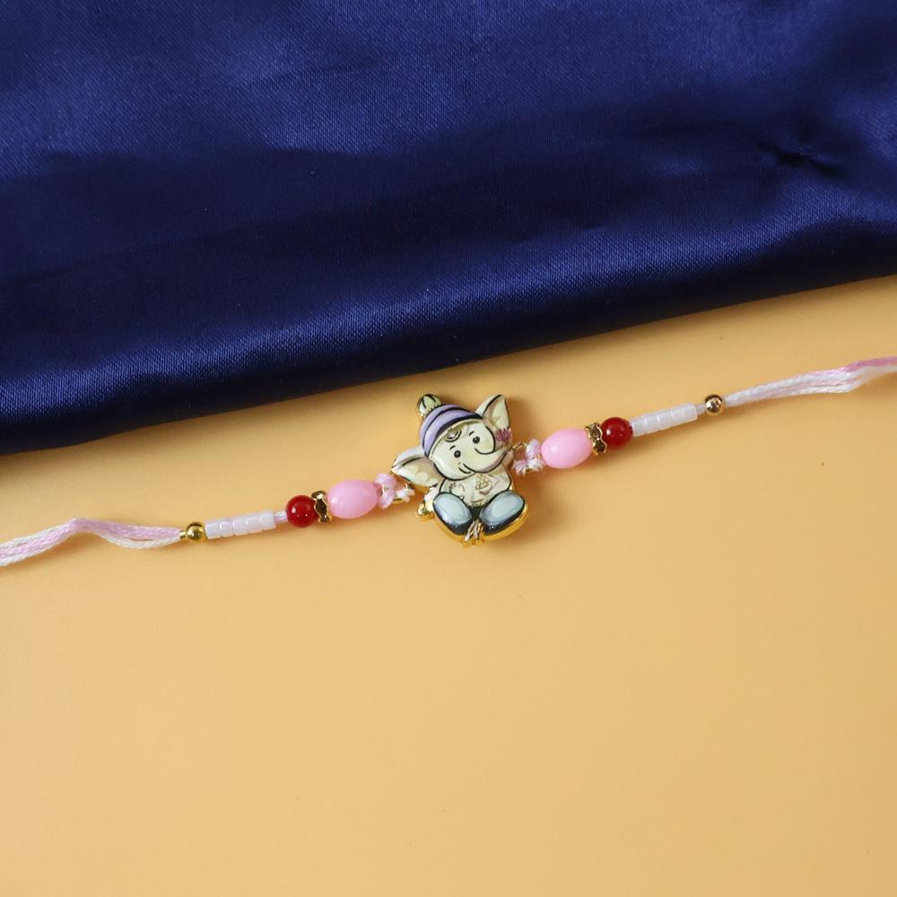 Ganesha Rakhi - Beautiful Pink and Red Beads for Raksha Bandhan