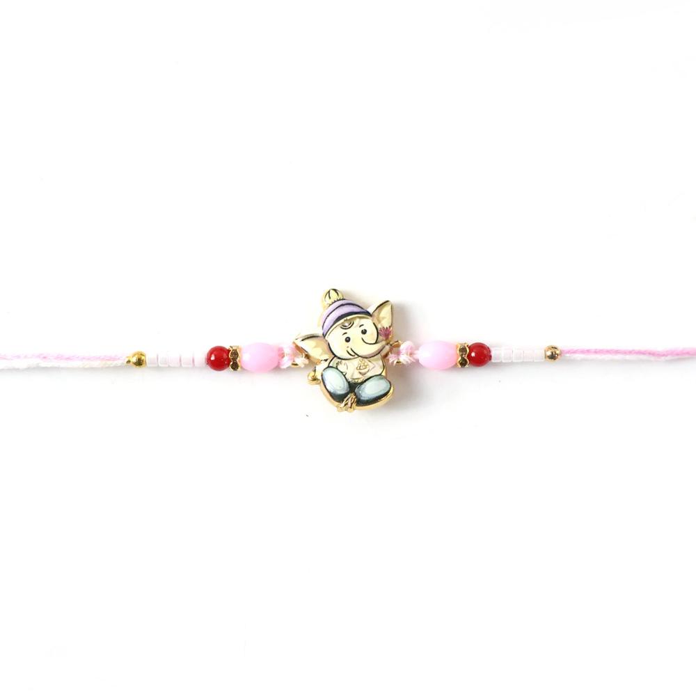 Ganesha Rakhi - Beautiful Pink and Red Beads for Raksha Bandhan