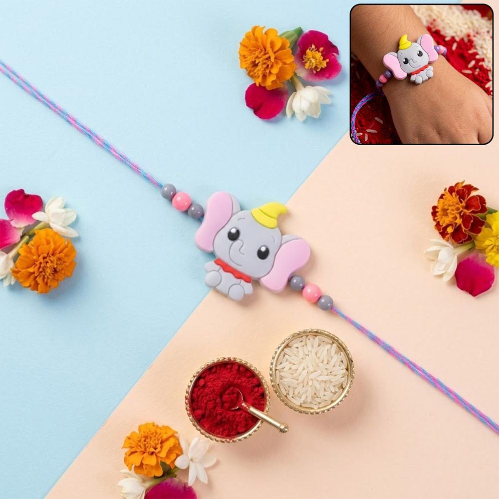 Kids Rakhi - Charming Cartoon Elephant Design for Brothers