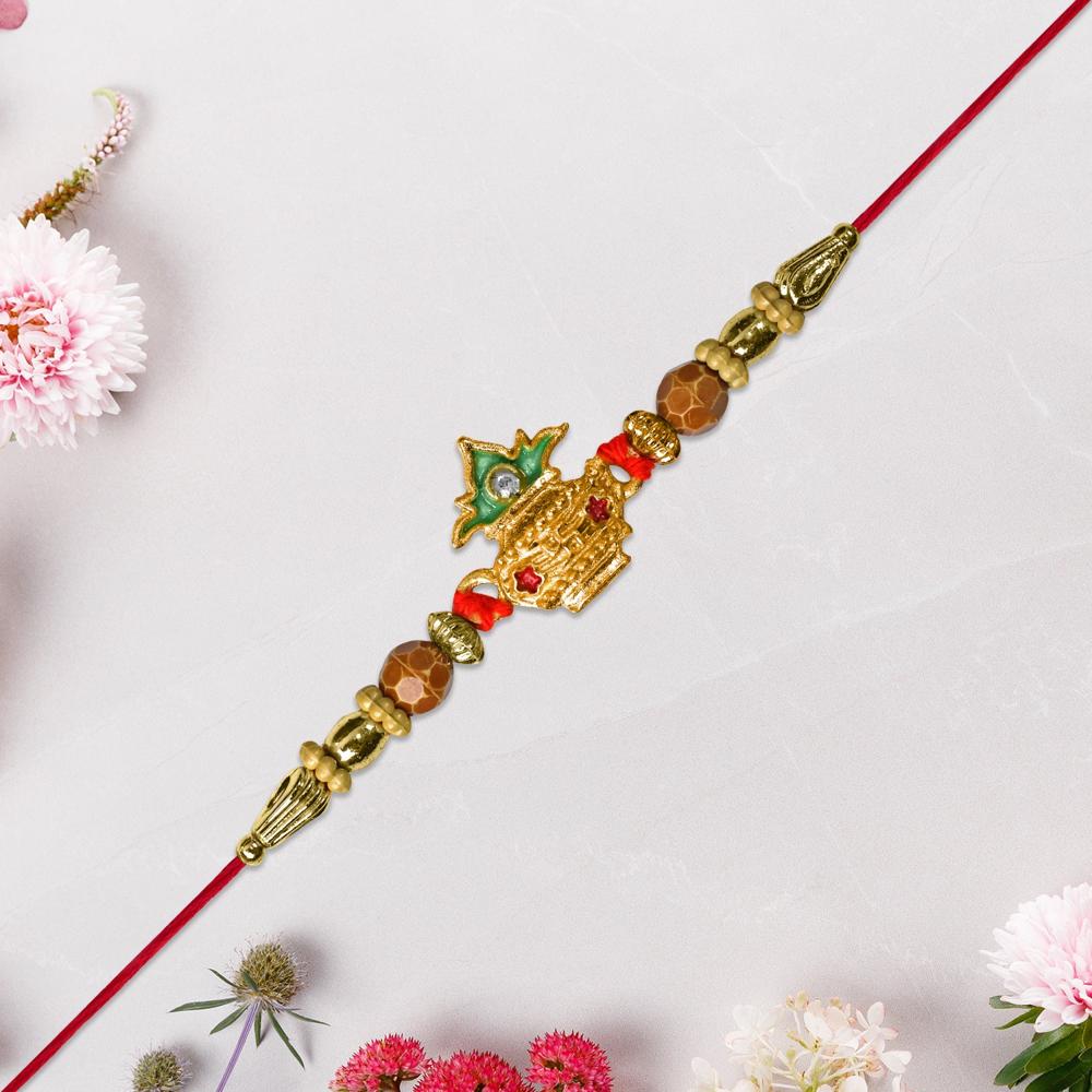 Golden Kalash Rakhi - Elegant Moti Design for Brother